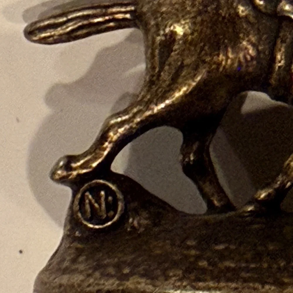 Blantons Bourbon Bottle Stopper Letter‎ N Horse and Jockey Bronze Tone Cork